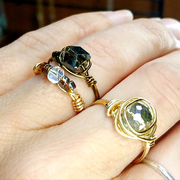 3 piece beaded ring set, wire wrapped rings, boho rings - Picture 5 of 5